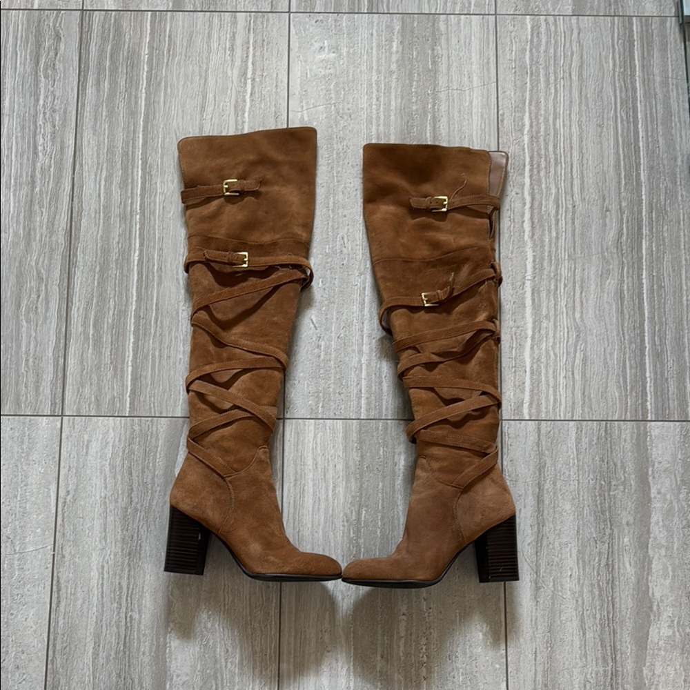 Brown Suede Knee-High Boots
